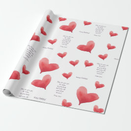 Papel De Regalo Corazón de acuarela de cumpleaños | Rojo y púrpura