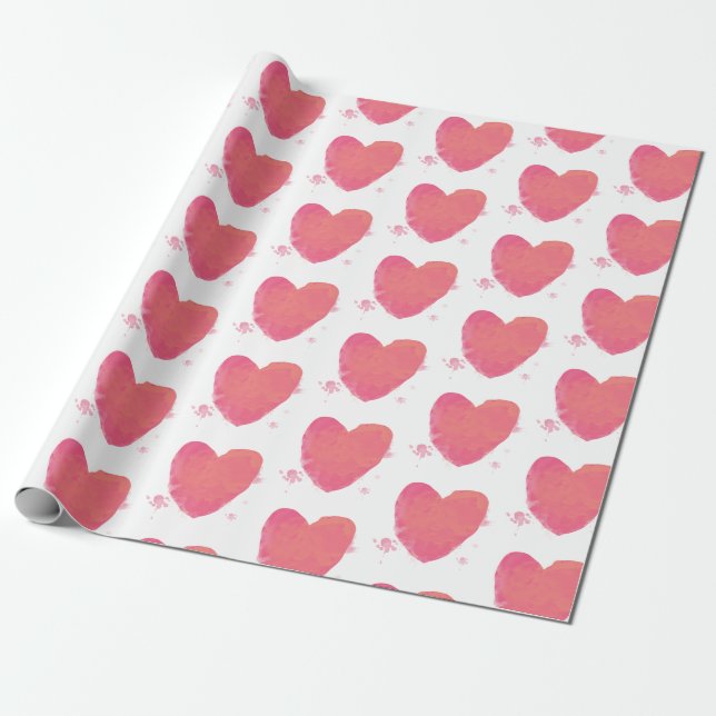Papel De Regalo Corazón de acuarela rosa (Desenrollado)