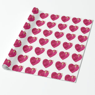 Papel De Regalo Corazón de acuarela rosa y mariposa dorada de San 