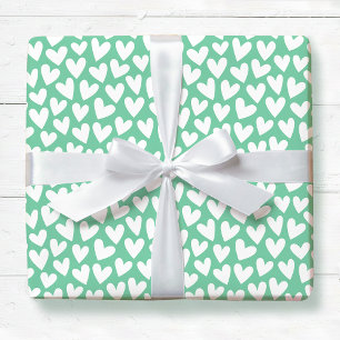 Papel De Regalo Corazón De Amor Bonito Patrón Menta Blanco San Val