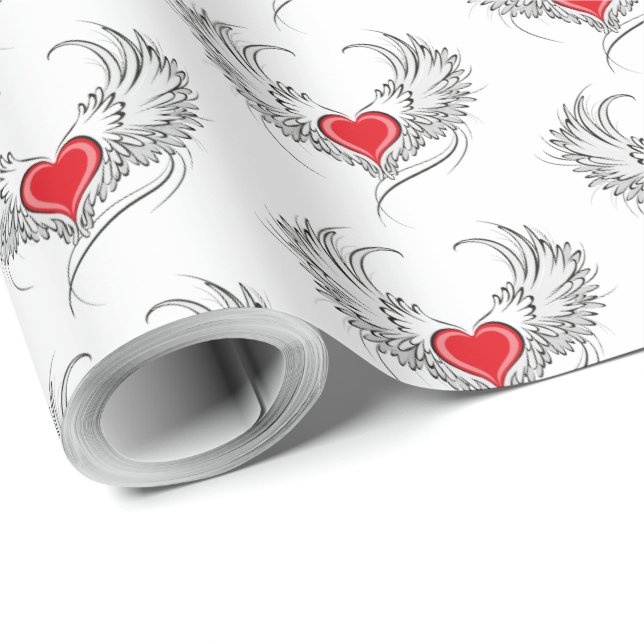 Papel De Regalo Corazón de Ángel Rojo con alas (Esquina del rollo)