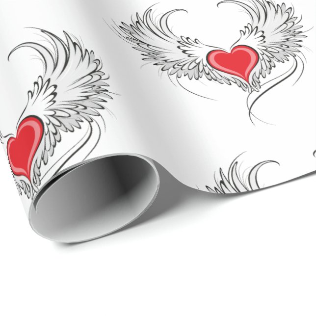 Papel De Regalo Corazón de Ángel Rojo con alas (Esquina del rollo)