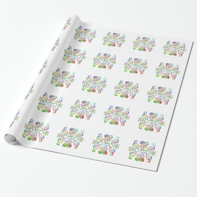 Papel De Regalo Corazón de Arcoíris y Lirio (Desenrollado)