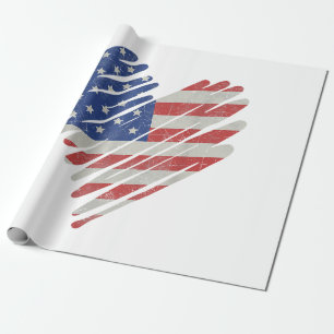 Papel De Regalo Corazón de bandera americana rojo blanco azul lind
