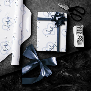 Papel De Regalo Corazón de Bebé Guión de Flourish Blue Dusty de