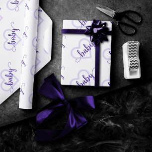 Papel De Regalo Corazón de Bebé   Guión floreciente morado de uva 