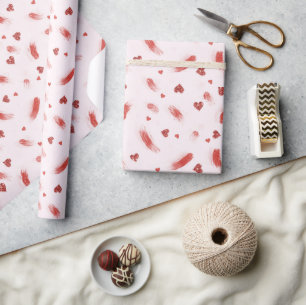 Papel De Regalo Corazón de brillo rosa rojizo con rayas de San Val