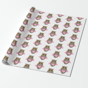 Papel De Regalo Corazón de búho rosado