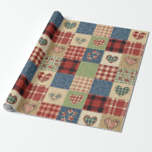Papel De Regalo Corazón de Colcha de País Labor de Parche Rojo Azu