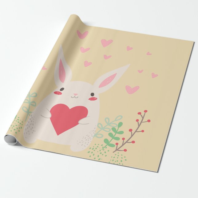 Papel De Regalo Corazón de conejo lindo San Valentín (Desenrollado)
