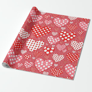 Papel De Regalo Corazón de Doodle Lindo en Rojo Negro y Blanco