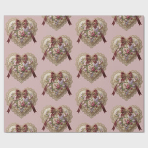 Papel de Regalo Corazón de Encaje Rosa Victoriano