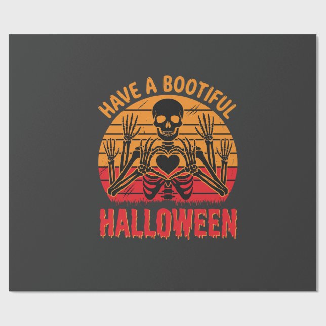Papel De Regalo Corazón de esqueleto de Halloween Bootiful puesta  (Superficie plana)