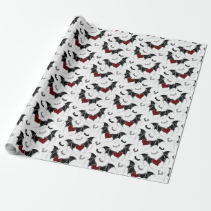 Papel De Regalo Corazón de Halloween con alas de murciélago negro