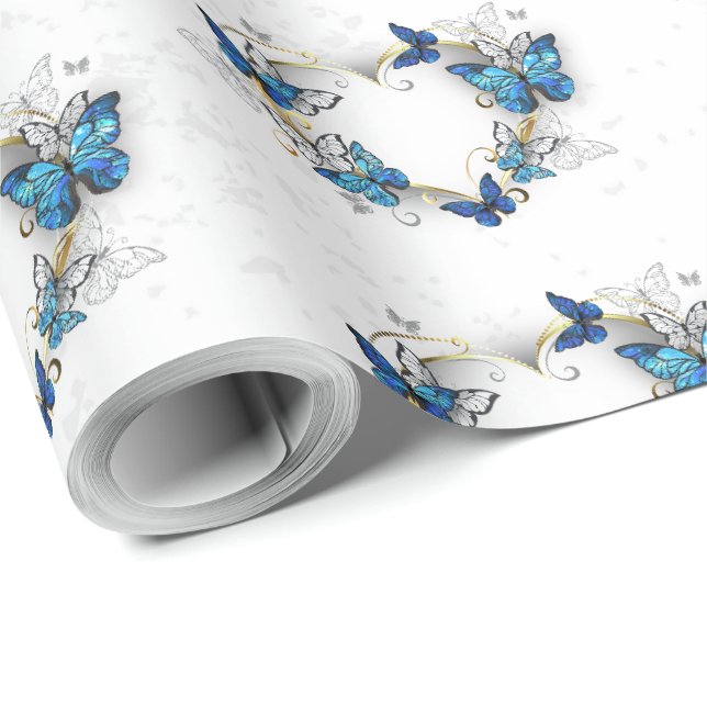 Papel De Regalo Corazón de joyas con mariposas Morfo (Esquina del rollo)