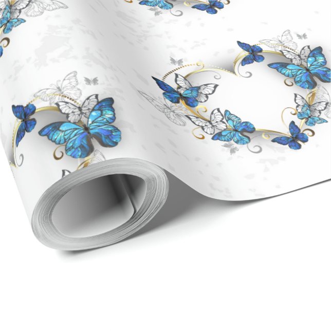 Papel De Regalo Corazón de joyas con mariposas Morfo (Esquina del rollo)