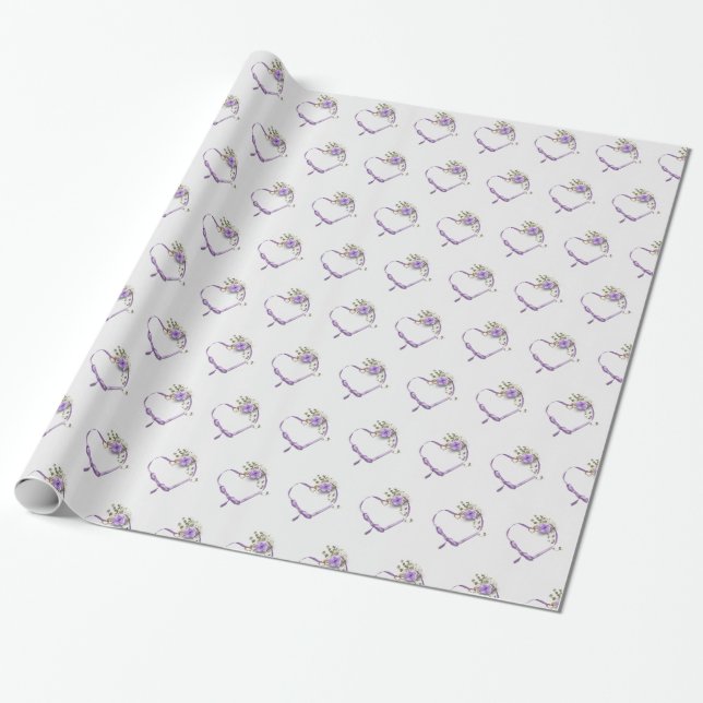 Papel De Regalo corazón de la cinta boda púrpura (Desenrollado)
