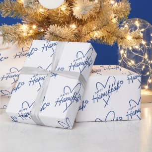 Papel De Regalo Corazón de la tipografía de Hanukkah feliz moderno