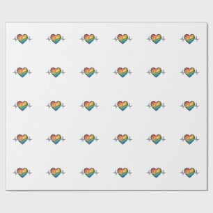 Papel De Regalo Corazón de latido de arcoíris diseño de grabado vi
