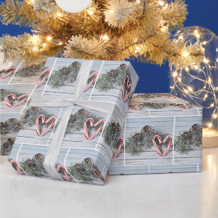Papel De Regalo Corazón de Navidad de Caramelo y Pino