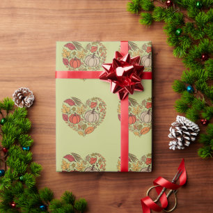 Papel De Regalo Corazón de Otoño Cottagecore Corazón de Calabaza d