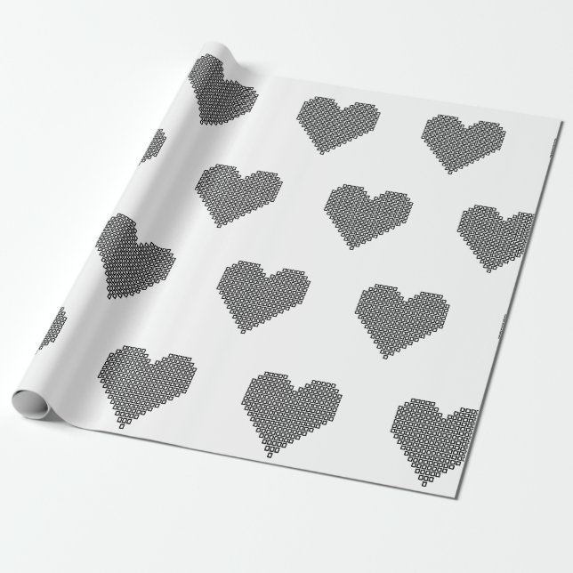 Papel De Regalo Corazón de píxel negro (Desenrollado)