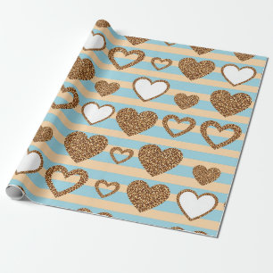 Papel De Regalo Corazón de rayas pastel con detalles dorados de mo