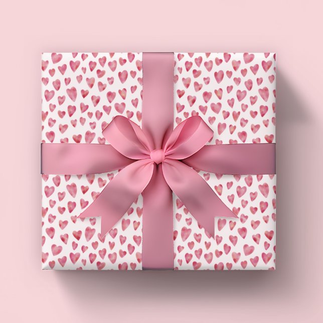 Papel De Regalo Corazón de San Valentín rosa (Pink watercolor love heart wrapping paper for Valentines Day, engagement gifts & wedding gifts)