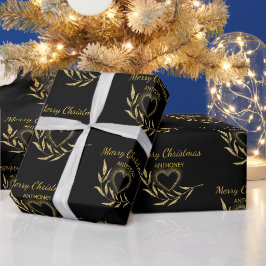 Papel De Regalo Corazón del moderno negro y oro Feliz Navidad