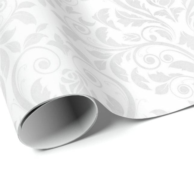 Papel De Regalo Corazón estilizado de Damasco Blanco boda y alfile (Esquina del rollo)