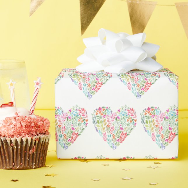 Papel De Regalo Corazón floral acuarela (Fiesta de cumpleaños )