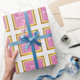 Papel De Regalo Corazón floral rosa rosa rosa moderno San Valentín