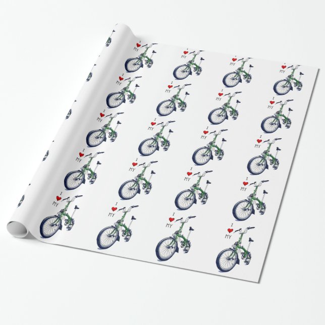 Papel De Regalo Corazón I mi Brompton (verde) (Desenrollado)