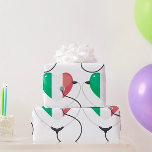 Papel De Regalo Corazón italiano con estetoscopio de atención médi