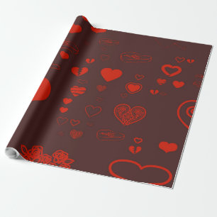 Papel De Regalo Corazón lindo Naranja moderno rojo