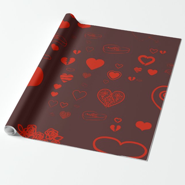 Papel De Regalo Corazón lindo Naranja moderno rojo (Desenrollado)
