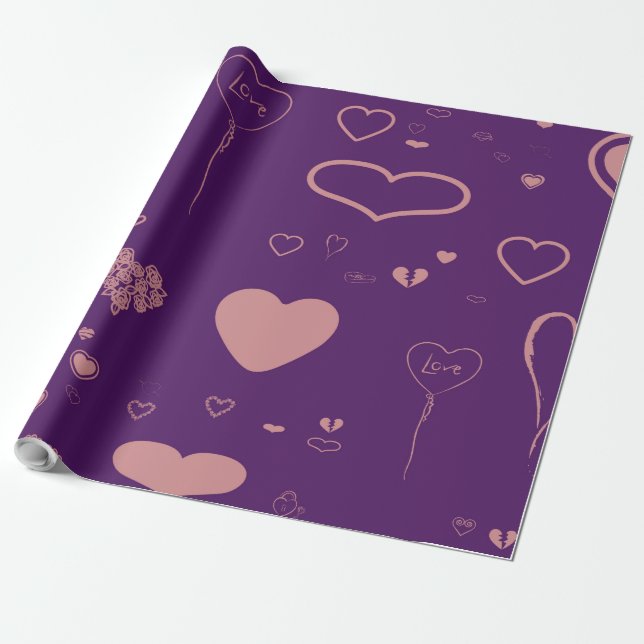 Papel De Regalo Corazón moderno morado lindo (Desenrollado)