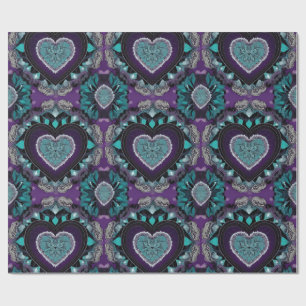 Papel De Regalo Corazón morado, Verde azulado y negro El día de Sa