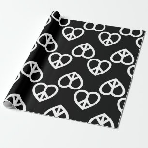 Papel De Regalo corazón paz amor retro hippie negro valentina