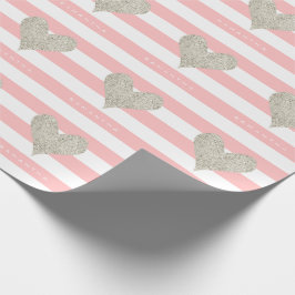 Papel De Regalo Corazón Purpurina plateado