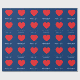 Papel De Regalo Corazón Rojo Azul Moderno Minimalista Boda