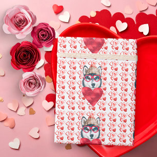 Papel De Regalo Corazón Rojo Corazón Rojo Husky Perro Enamorado Va