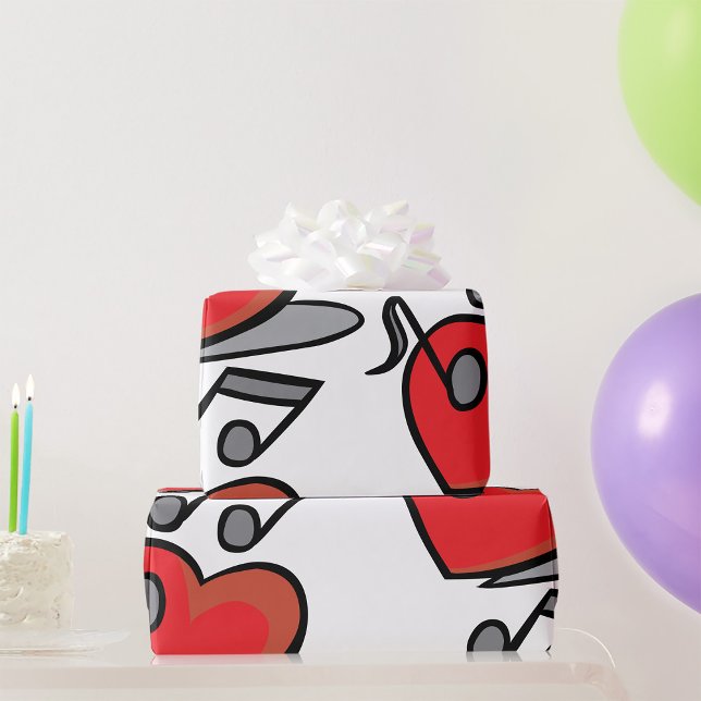 Papel De Regalo Corazón Rojo Notas Musicales Cantando (Subido por el creador)
