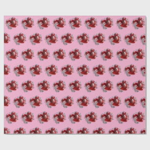 Papel de regalo corazón rojo sobre fondo rosa amor