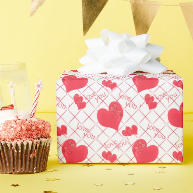 Papel De Regalo Corazón rojo, texto, "te amo", rojo y blanco. (Fiesta de cumpleaños )