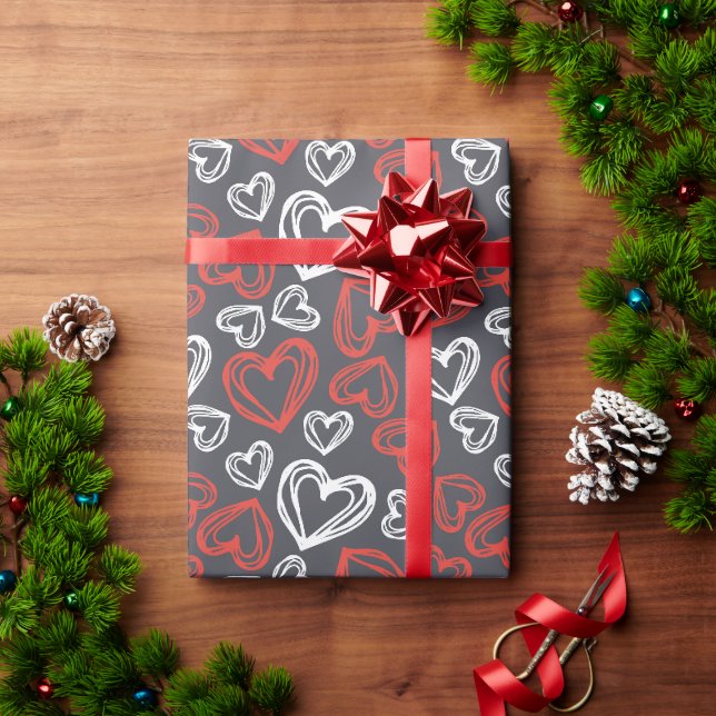 Papel De Regalo Corazón Rojo y Blanco (Regalo de vacaciones)