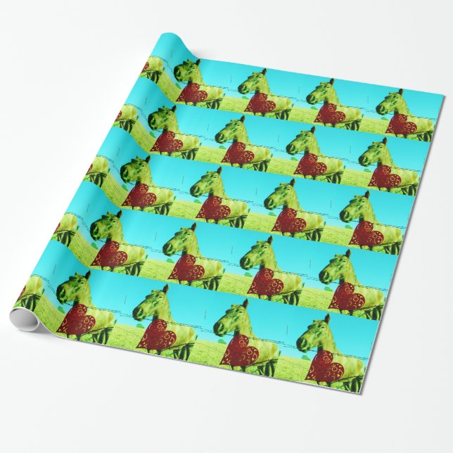 Papel De Regalo Corazón rojo y caballo (Desenrollado)
