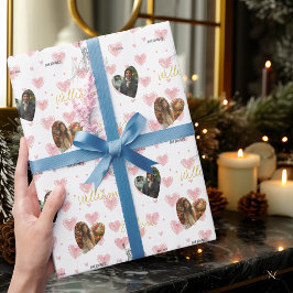 Papel De Regalo Corazón romántico personalizado con fotos y nombre