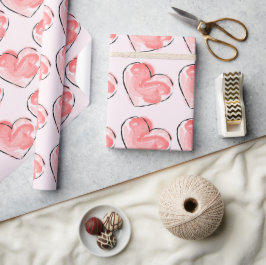 Papel De Regalo Corazón Rosa Lindo Acuarela