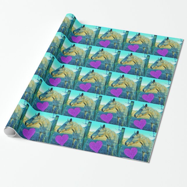 Papel De Regalo Corazón rosa y caballo amarillo (Desenrollado)